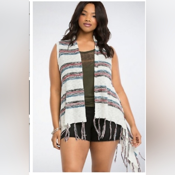 torrid Jackets & Blazers - Torrid Striped Fringe Sweater Knit Vest Poncho Beach Cover-Up Sleeveless Size 4X